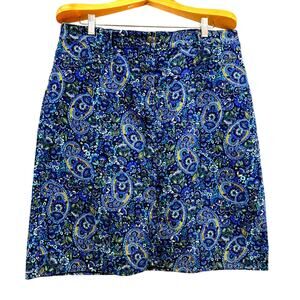 Talbots Blue Paisley Corduroy Skirt Size 16 Old Money Preppy A-Line Pockets